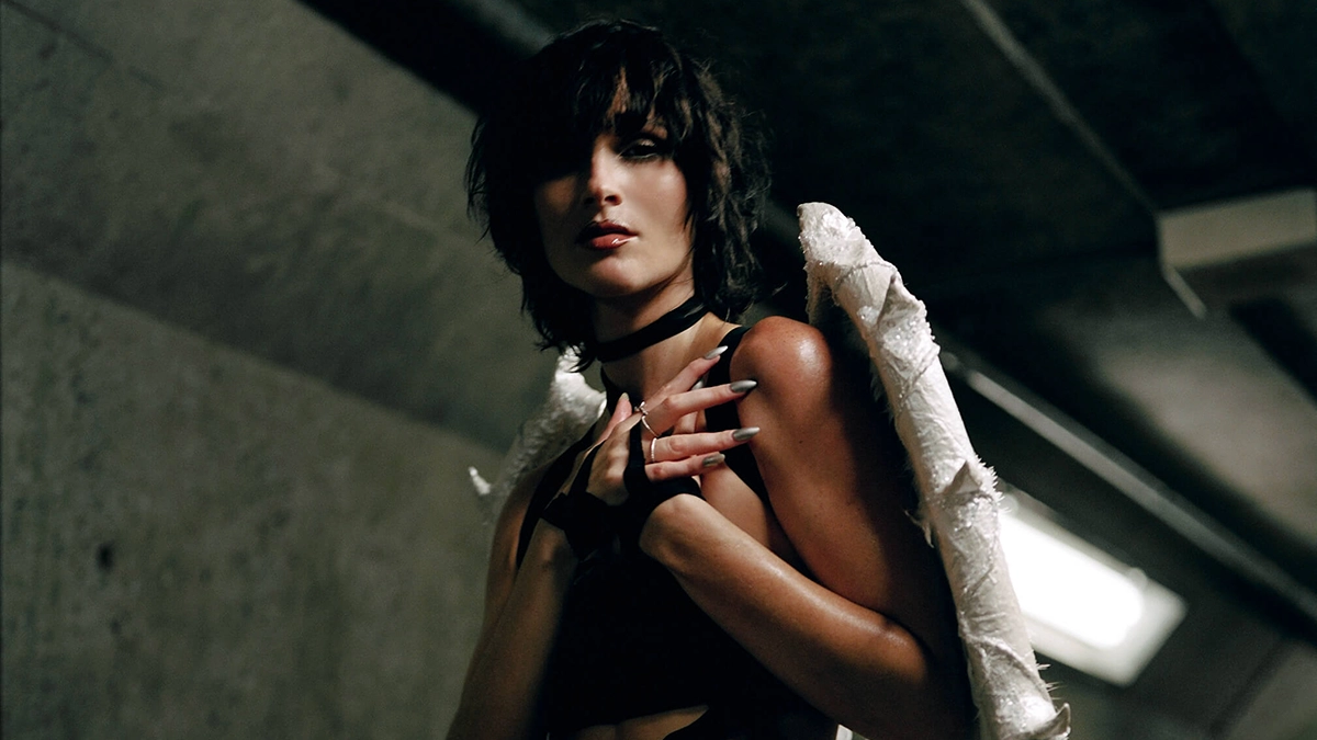 Cherry Lena with beautiful revealing dress with white angels wings.